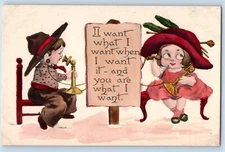 Wall Artist Signed Postcard Children Talking Telephone I Want What I Want 1912