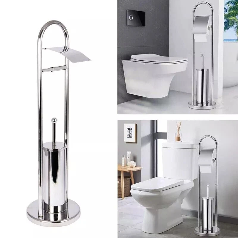 Portarotolo Con Scopino e Porta Scopino In Acciaio Accessori Bagno WC 80cm - Immagine 3 di 3