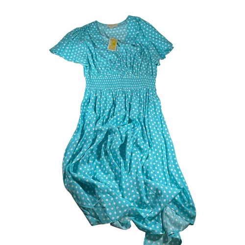 Michael Kors Long Dress 1X Turquoise Polka Dot NWT Viscose Womens AOP Graphic