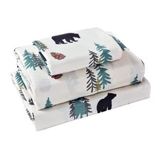 Rustic Woodland Bear Pine Tree Cabin Lodge Queen Bed Sheet Set