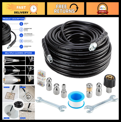 #ad 100FT Sewer Jetter Kit for Pressure Washer 5800PSI Drain Cleaning Hose amp; Nozzle $97.99