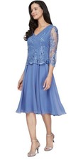 Alex Evenings Petite V-Neck Chiffon 3/4-Sleeve Dress - Cornflower