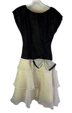 Vintage 80s Dress Tiered Tafetta Bow Party Prom Womens 6 Petite