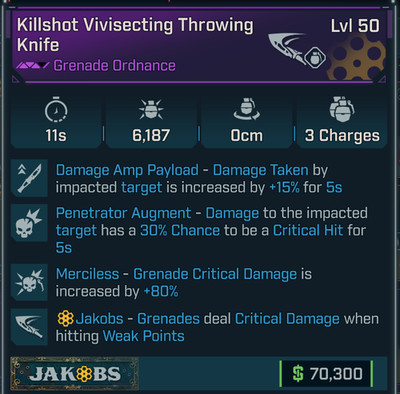 Borderlands 4   Ordnance   Crit Knife Penetrator Merciless   Lvl 50   PS PC XB