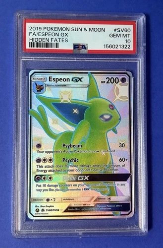 2019 Pokémon Sun & Moon FA/Espeon GX Hidden Fates #SV60 PSA 10 GEM MT