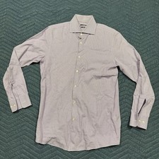 Hugo Boss Dress Shirt Mens 15.5 32/33 Purple White Plaid Sharp Fit Button Up