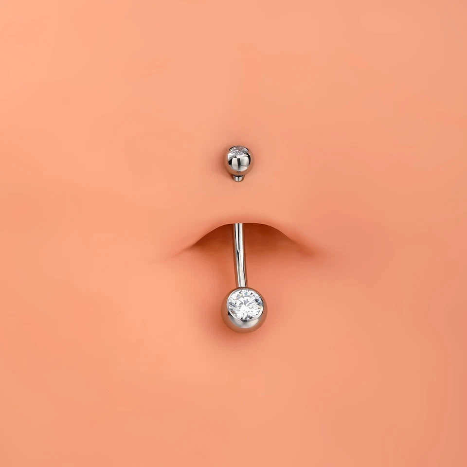 Anillo Ombligo G23 Titanio Circonita cúbica 14G Barra Curvada Ombligo Cuerpo Piercing Joyería Foto 4 de 4