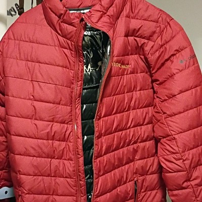 Columbia Omni-Heat Men's Red Down Puffer Jacket Full Zip Stand Collar M