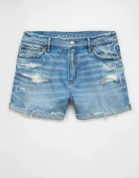 NWT! AMERICAN EAGLE Indigo Wash STRIGID High Waist Ripped Relaxed Jean Shorts