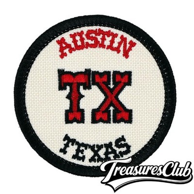 Austin Texas Embroidered Patch Natural/Black Iron-On Sew-On Backpack Hat 3x3''