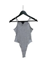 PrettyLittleThing Basic Cotton Blend Scoop Neck Bodysuit Marled Gray US 4 NWT
