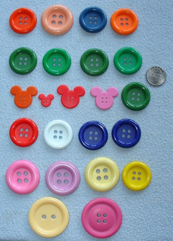 23 BRIGHT Pastel COLORED BUTTONS Mickey Mouse Mates Pink Red Orange Green+ EUC