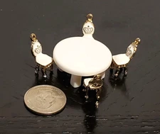 1/48 Quarter Inch Scale Dollhouse Miniature Round Table & 4 Chairs White 