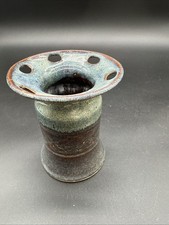 Handmade stoneware toothbrush holder with blu...