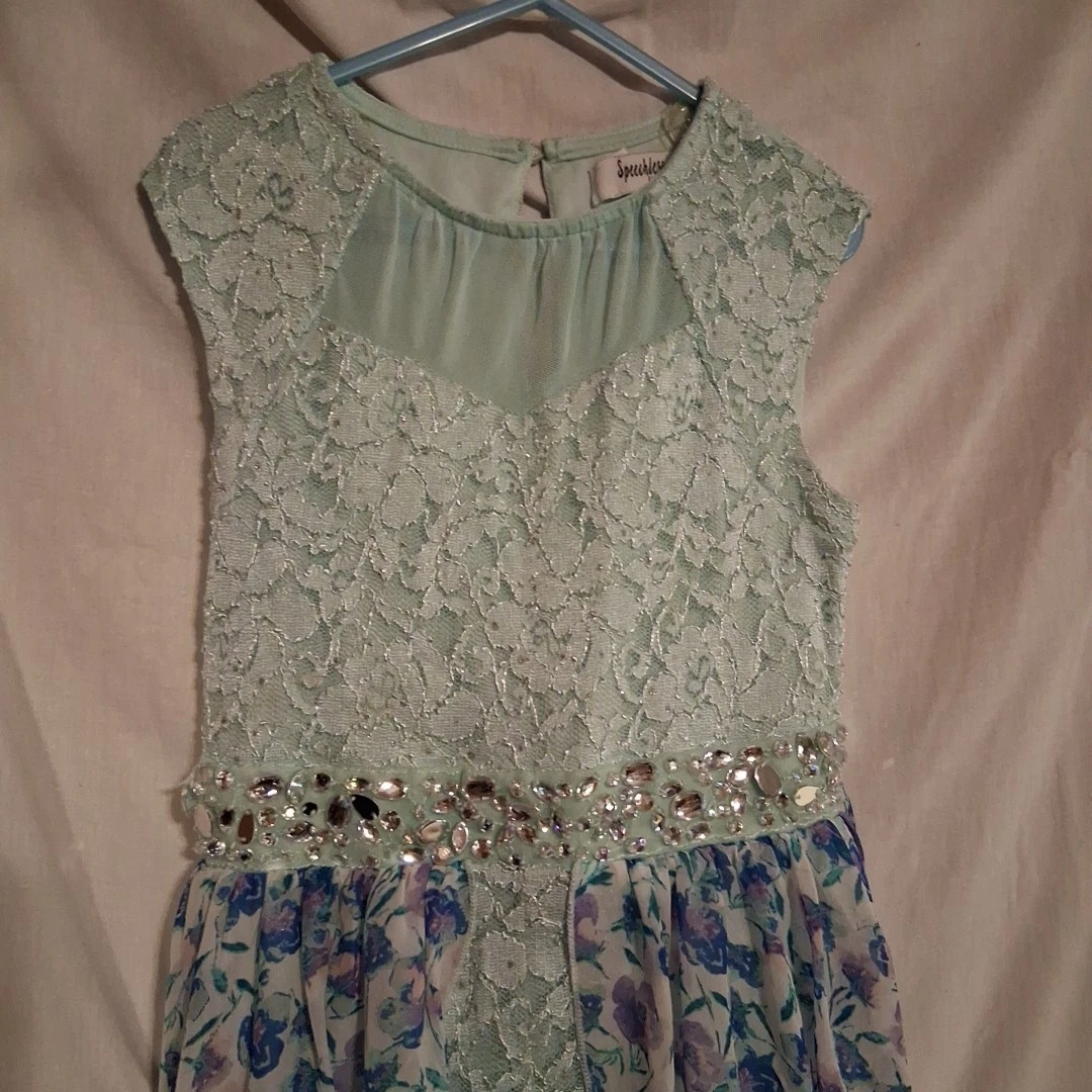 Lace Maxi Dress Shorts SZ 7 Rhinestones Bling Speechless Kids Floral Walk-Thru