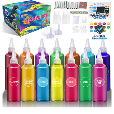 Batikfarben Set 14 Farben 80ml Ungiftig Tie Dye Kit für Kinder Erwachsene