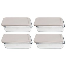 Pyrex 7210 3-Cup Glass Dish 7210-PC Warm Stone Gray Food Storage Lid 4-Pack