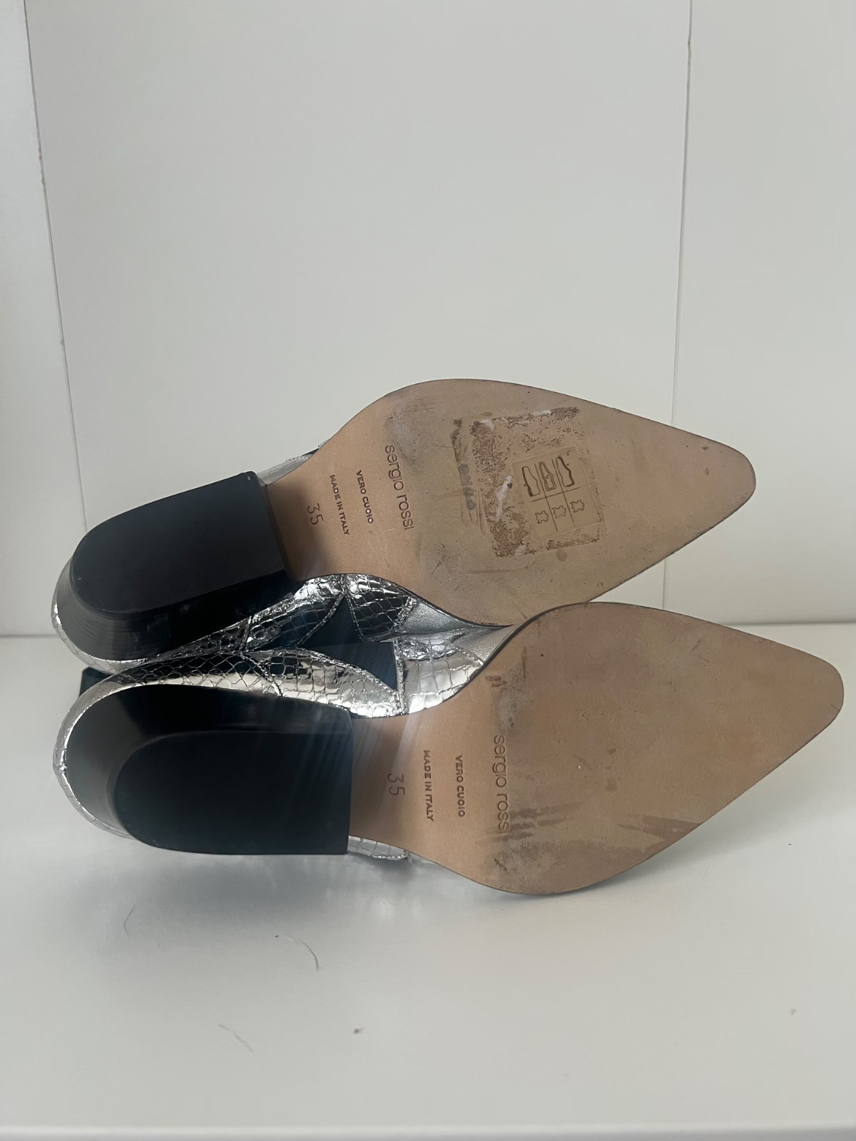 Sergio Rossi Silver Metallic Python Ankle Boots E… - image 7