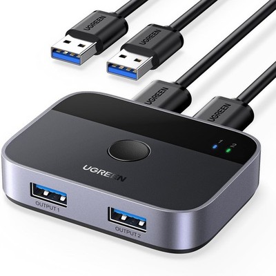 UGREEN USB-Umschalter 2in2 5Gbps mit 2x A-A Kabel für Tastatur Maus Drucker HDD