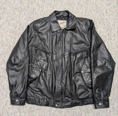 1980s vintage BOMBER leather jacket L black 1990s motorcycle MAD MAX punk