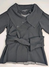 Theory Sheena Black Wool Trench Jacket Snap Front Tie Waist Pleat Back Size P S