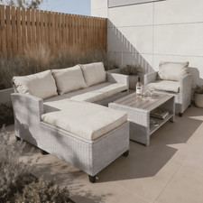 Grey 4 Piece Rattan Garden Patio Furniture Set Corner Sofa Table Chairs Cushions
