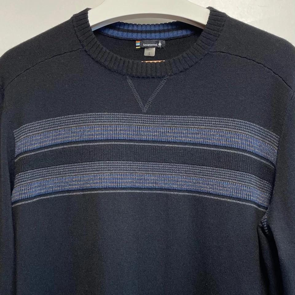 Smartwool Men's Black Striped Crew Neck Sweater Size L Wool Blend Long Sleeve - Image 2 of 4