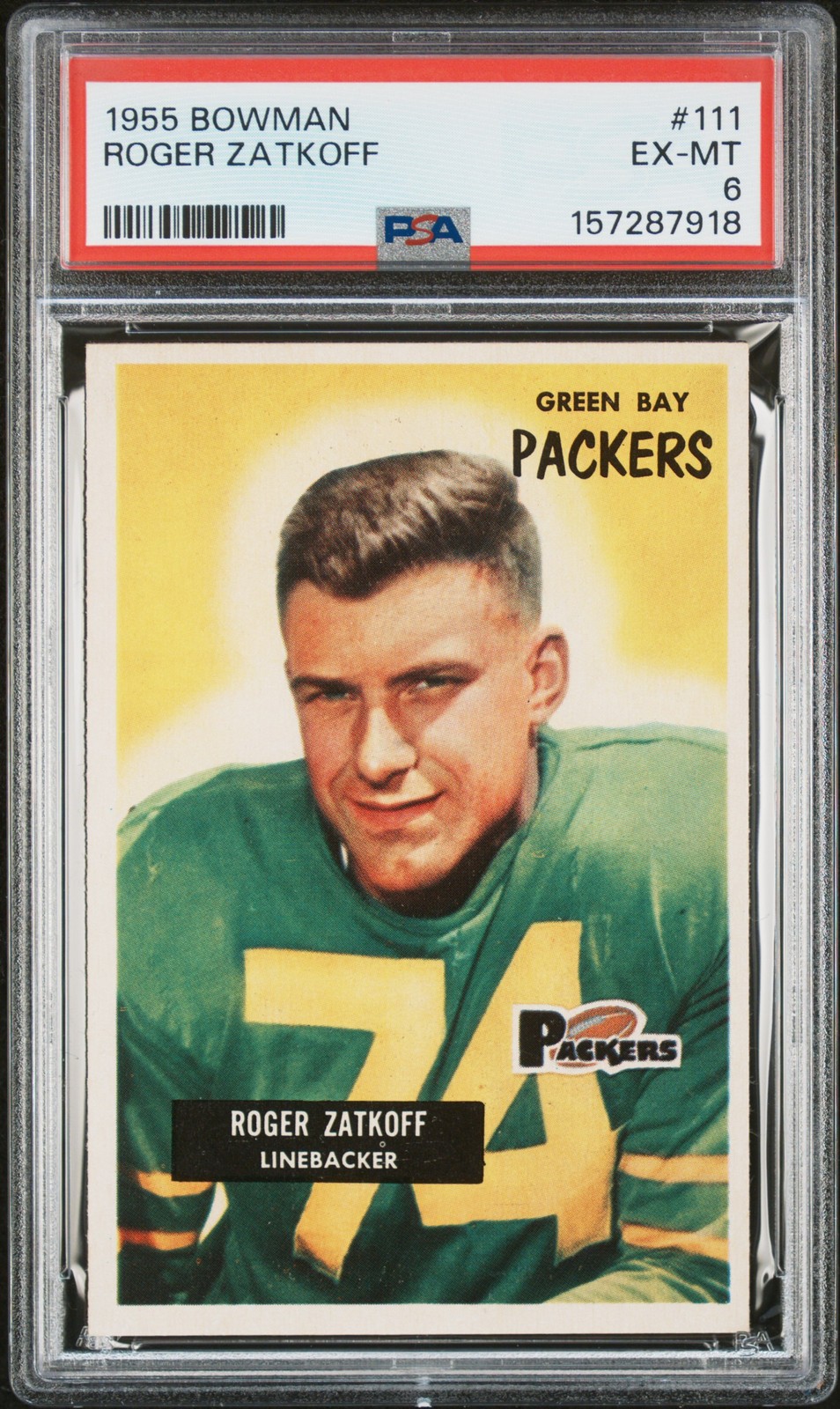 Roger Zatkoff #111 Football Cards 1955 Bowman trading card — raw and PSA graded price guide