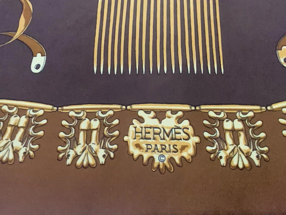 HERMES "Les Cavalier D’or " X Raybal Hand-Rolled 100% Silk Brown & Gold PVGC - Image 3 of 4