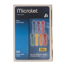 Microlet Colored Lancets - 100 Silicone Coated Lancets - Exp. 2027-09-01