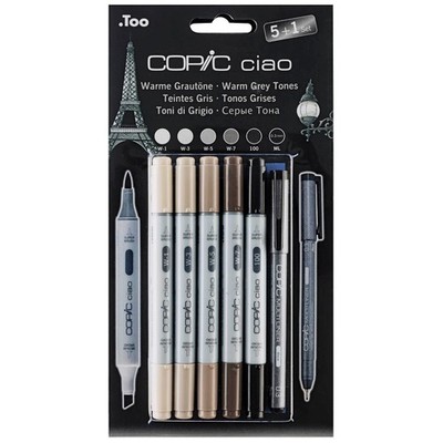 COPIC  Ciao 5+1 Warme Grautöne Layoutmarker-Set farbsortiert 1,0 + 6,0 mm, 6...