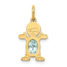 14k Yellow Gold Boy 6x4 Oval Genuine Aquamarine-March Pendant