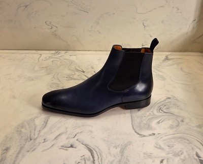 New! Santoni 'Chelsea' Ankle Boots Blue Leather Mens Size 7 US 6 UK MSRP $1090