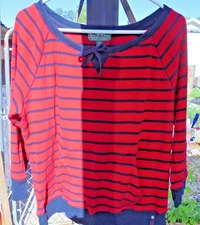 Ralph Lauren Active Pullover Top Red and Navy Waffle Knit
