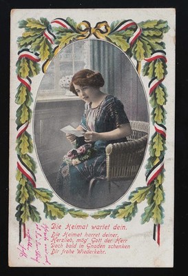 Home is waiting for yours. Woman letter oak leaves imperial colors, Ibbenbüren 17.1.1916
