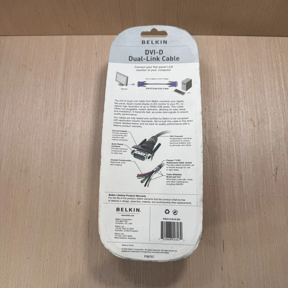 Brand New Sealed 10ft BELKIN DVI Dual Link Cable Digital TMDS Monitor Cable!! - Image 2 of 4