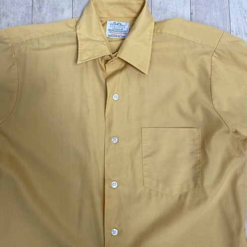 VINTAGE 70s Big Collar Shirt S Perma Press Pointy Dagger Collar Yellow 1970s - Picture 2 of 5
