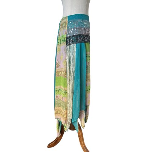 Vintage Y2K Crossroads Blue Patchwork Midi Skirt Handkerchief Boho Fairy Sz 8 - Picture 3 of 8