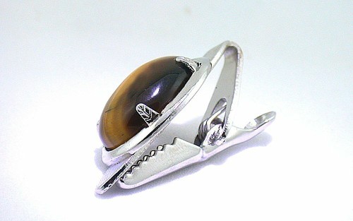 1 1/3 INCH OVAL 18x13 TIGER EYE CAB GEMSTONE SILVER COLOR TIE CLIP BAR EPTT584 - Picture 2 of 2