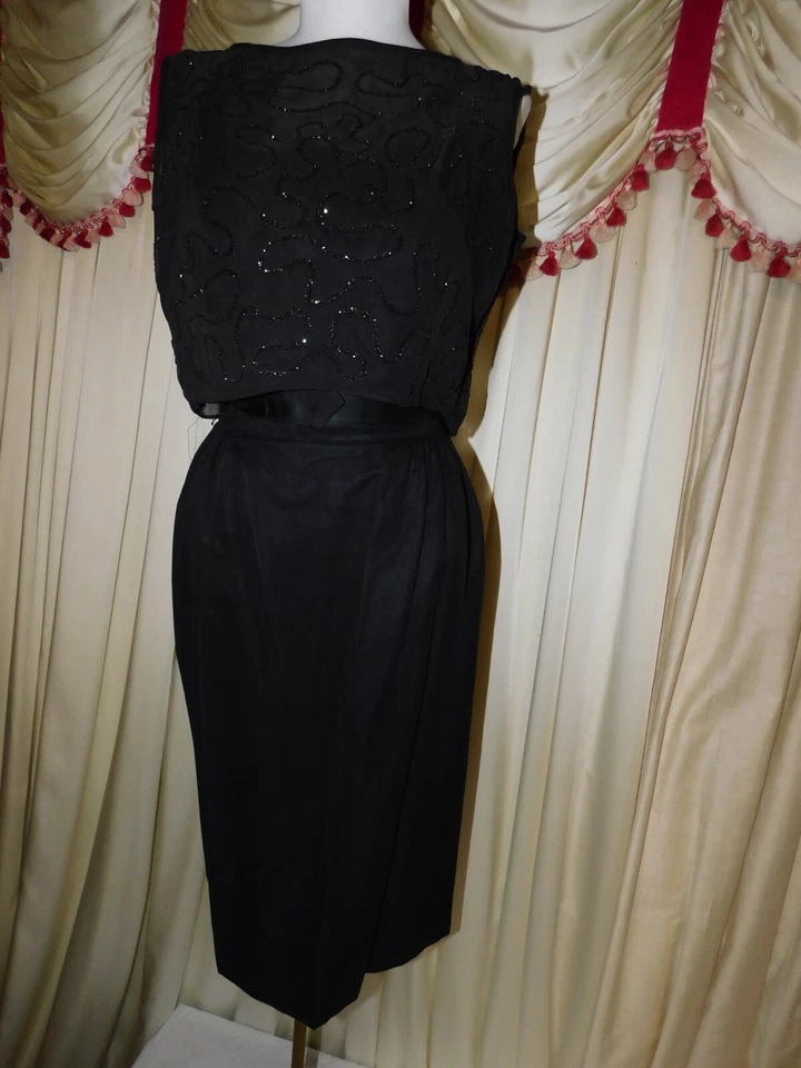 Vintage CAROL CRAIG Vestido Preto com Blusa e Cinto 26" Cintura) - Imagem 2 de 4