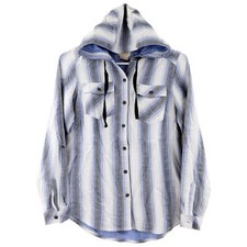 Boston Traders Women's Double Face Hooded Flannel Shirt, X-Small, Blue Stripe