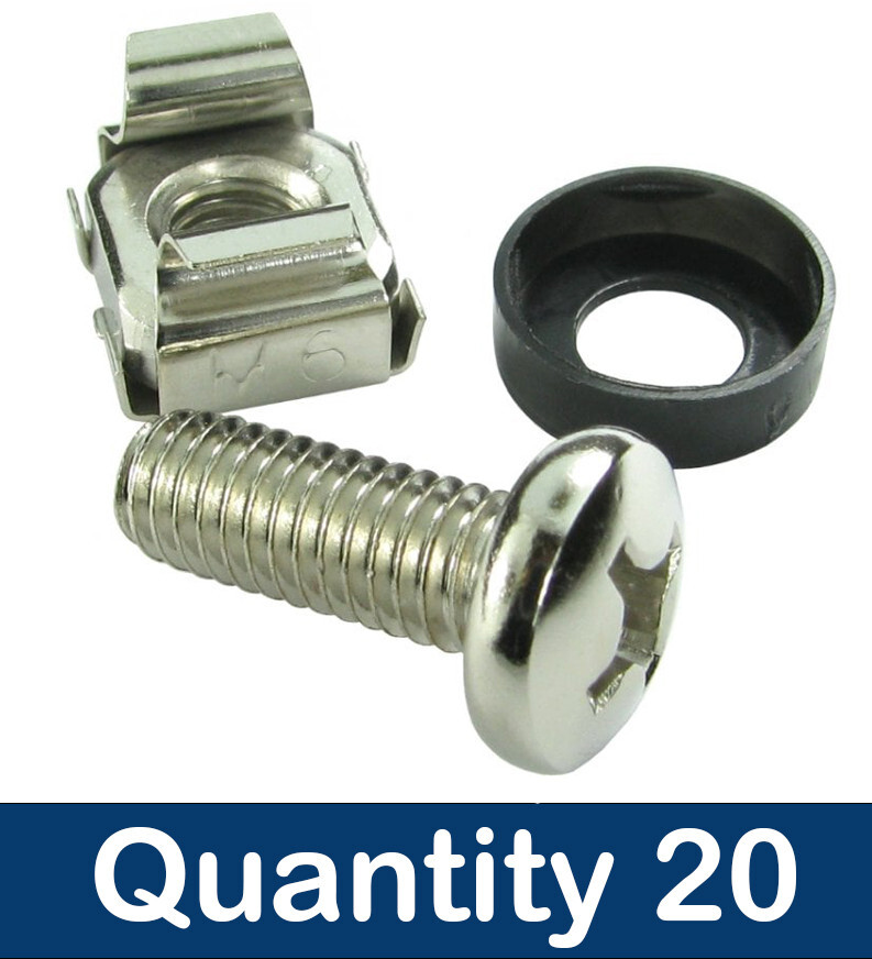20 x M6 Server Rack Cabinet Cage Nuts Washers Screws for Mounting Patch Panels