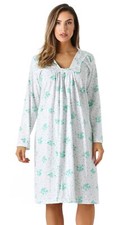 Womens Ultra-Soft 100 Cotton Long Sleeve Floral Print Nightgown Large Mint