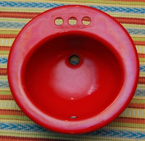 VINTAGE KOHLER RUBY RED CAST IRON BATHROOM SINK 19" X 19" 2916-19-10-0