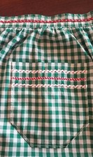 Vintage Green and White Gingham Check Half Apron Great Rick Rack Details Pocket
