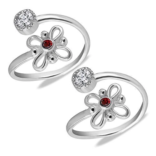 Pair Of Flower Design Kemp Silver Toe Rings – Sundari Silks