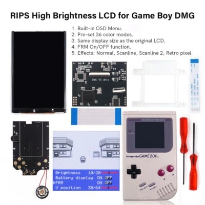 HISPEEDIDO 36 Color Gameboy DMG V5 IPS Backlight LCD Kit W/Pre-Shell Speakers