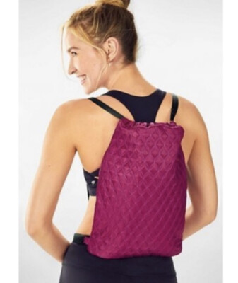 FABLETICS Quilted Drawstring Cinch Backpack Fabletics raspberry quilted cinch Drawstring Backpack Bag | eBay main image 2