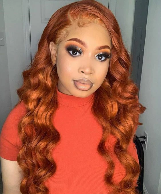 Natural red top lace front wig