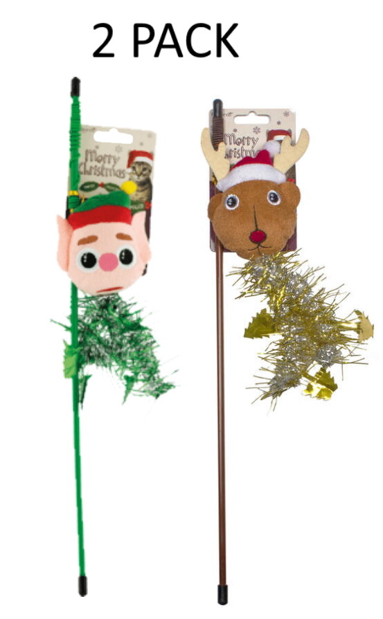 2 PACK PETBRANDS CHRISTMAS CATNIP CAT KITTEN TINSEL TEASER CAT WANDS